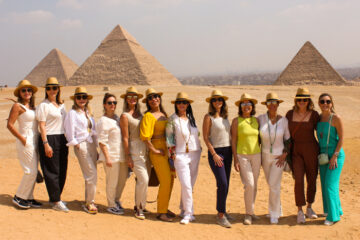 A picture of one of our groups in front of the pyramids