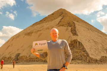 A picture of one of our visitors in front of the pyramid of Dahshur